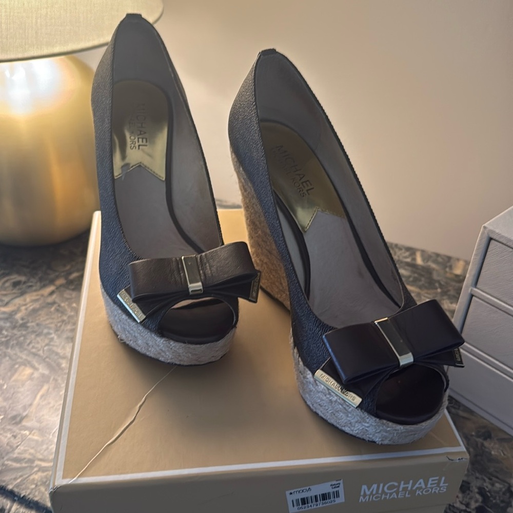 Michael Kors Brown leather meg wedge